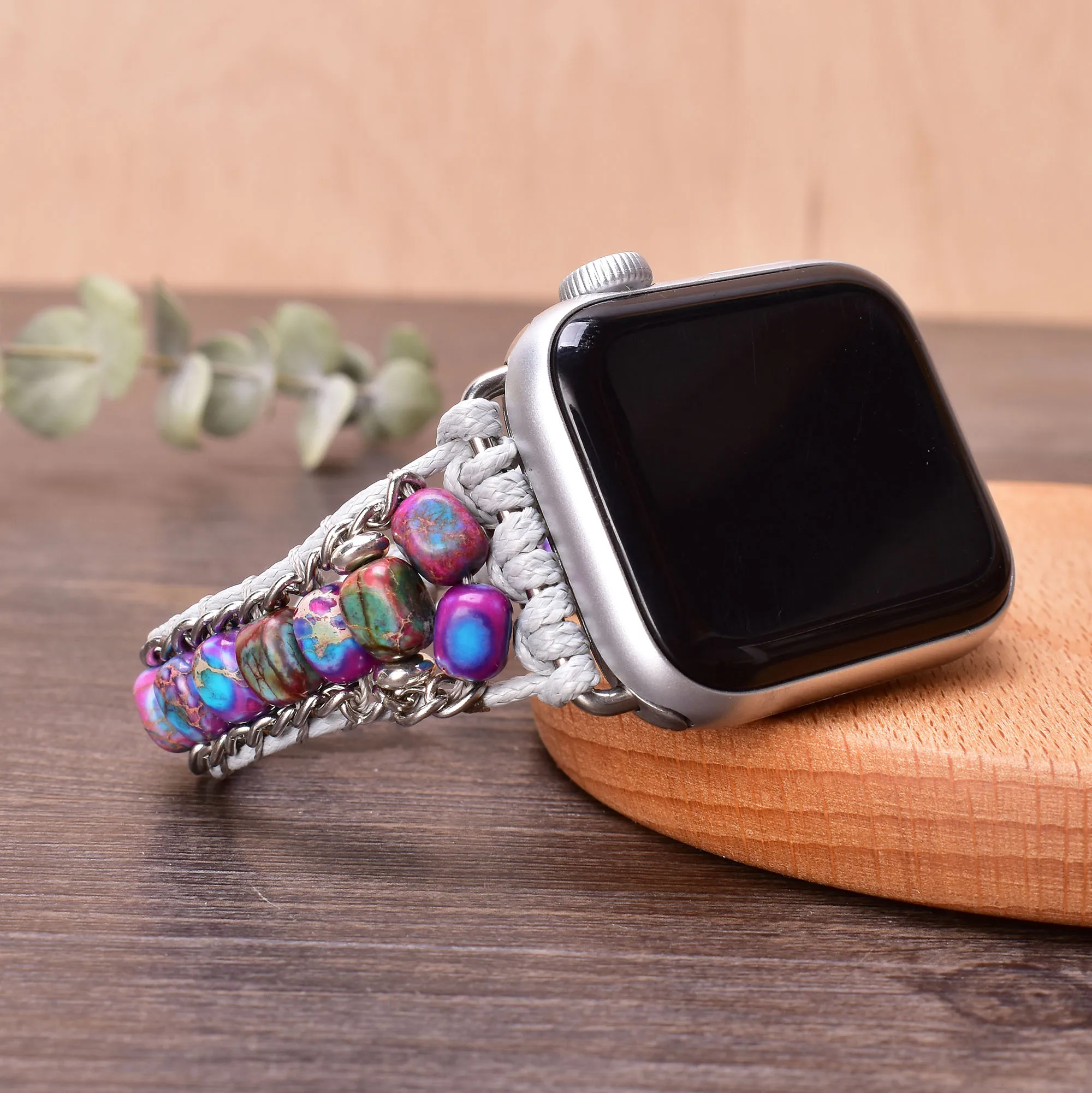 

Браслет для Apple Watch Band 38-44 мм, браслет с бусинами из натурального камня фиолетового и синего цвета, для Iwatch Series 1-7, оптовая продажа