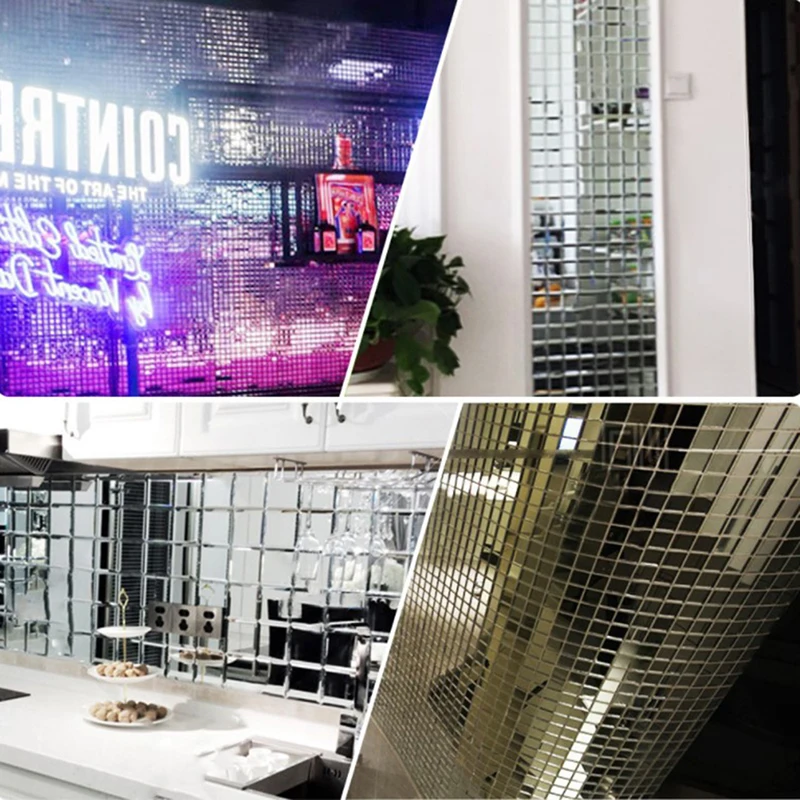 Самоклеящаяся зеркальная мозаичная плитка 4x100 см от WHPHous Mini Quadrata акриловая