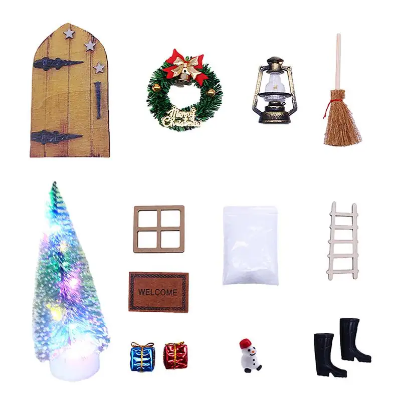 

Миниатюрные сказочные садовые рождественские двери, 12 шт., миниатюры, деревянные сказочные двери, аксессуары, рождественские уличные украшения, технические принадлежности