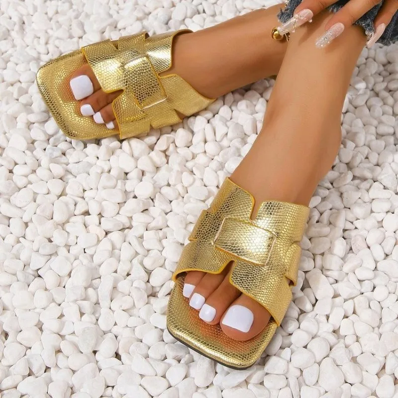 

Women's Slippers Square Head Summer Outdoor Beach Shoes Fashion Roman Women Flat Slipper Ladies Casual Slides Plus Size Sandals