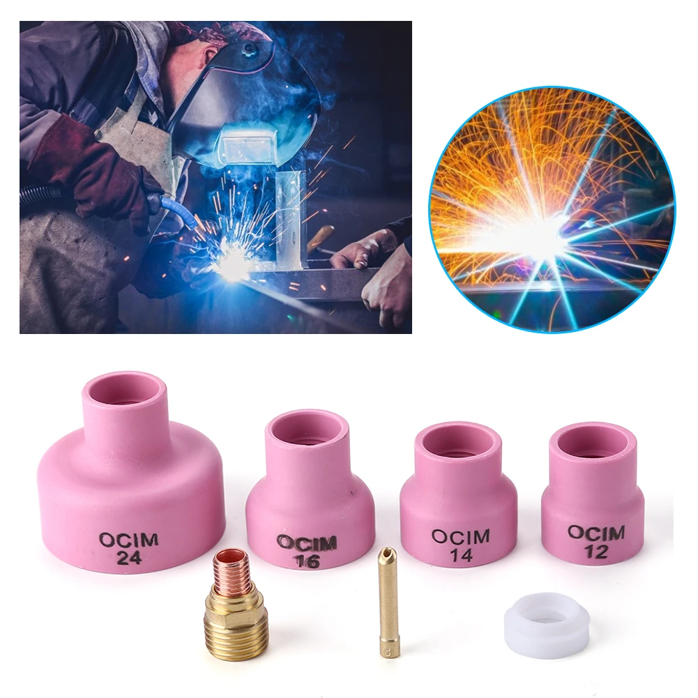 

7pcs Nozzle Cups Collet Chuck Alumina Ceramic Complete Welding Nozzle Cups Kits for WP9/20 TIG Welding Torch Welding Accessories
