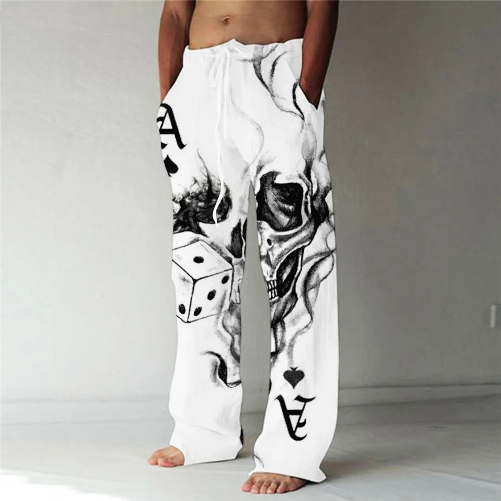 Men's Skull Casual Pants Fashion Trousers Baggy Spade A 3D Pants Pockets Drawstring Elastic Waist Beach Pants Yoga Comfort Soft