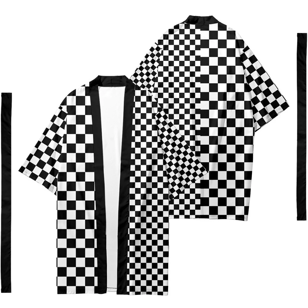 

Men's Japanese Long Kimono Cardigan Men's Samurai Clothing Kimono Checkerboard Checker Pattern Kimono Shirt Yukata Jacket 1
