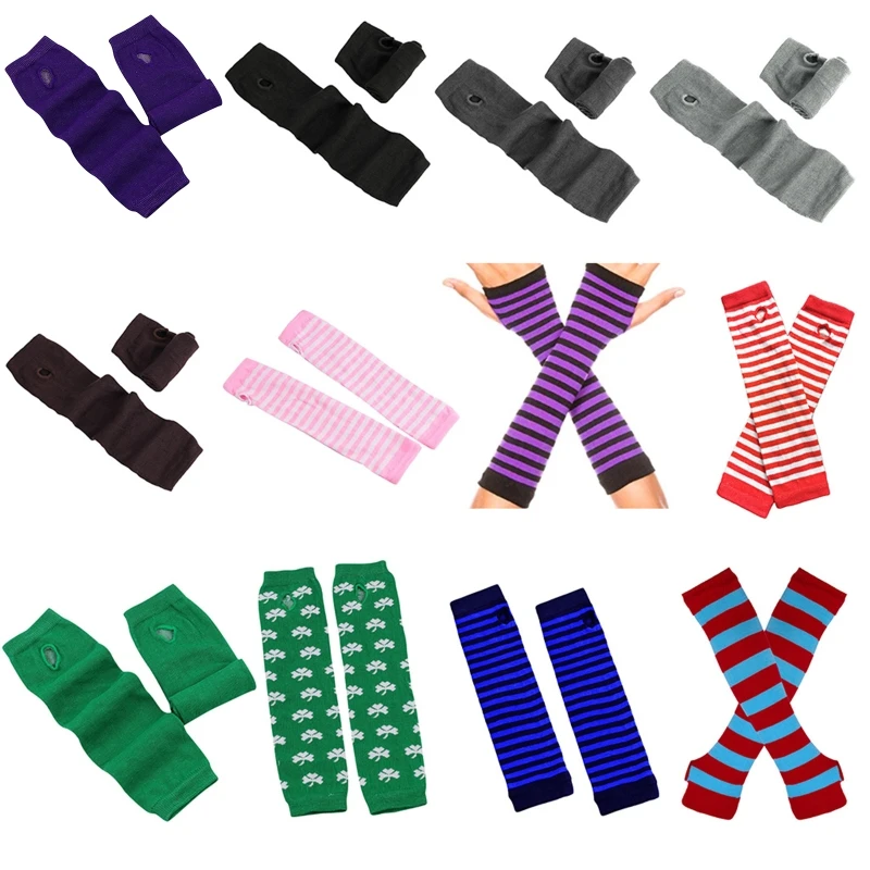 

Stretchy Knitted Arm Sleeves Long Fingerless Gloves Tattoo Cover Up Multicolor Stripe Sleeve Outdoor Arm Sleeves