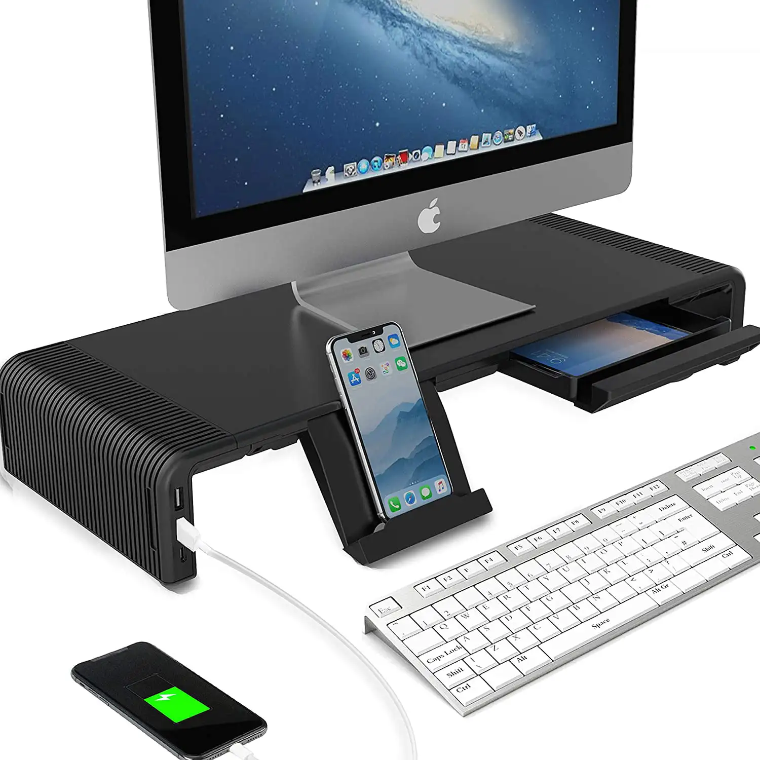 

Computer Monitor Riser Stand with 2 Type-C 3.0 Charging Storager Drawer