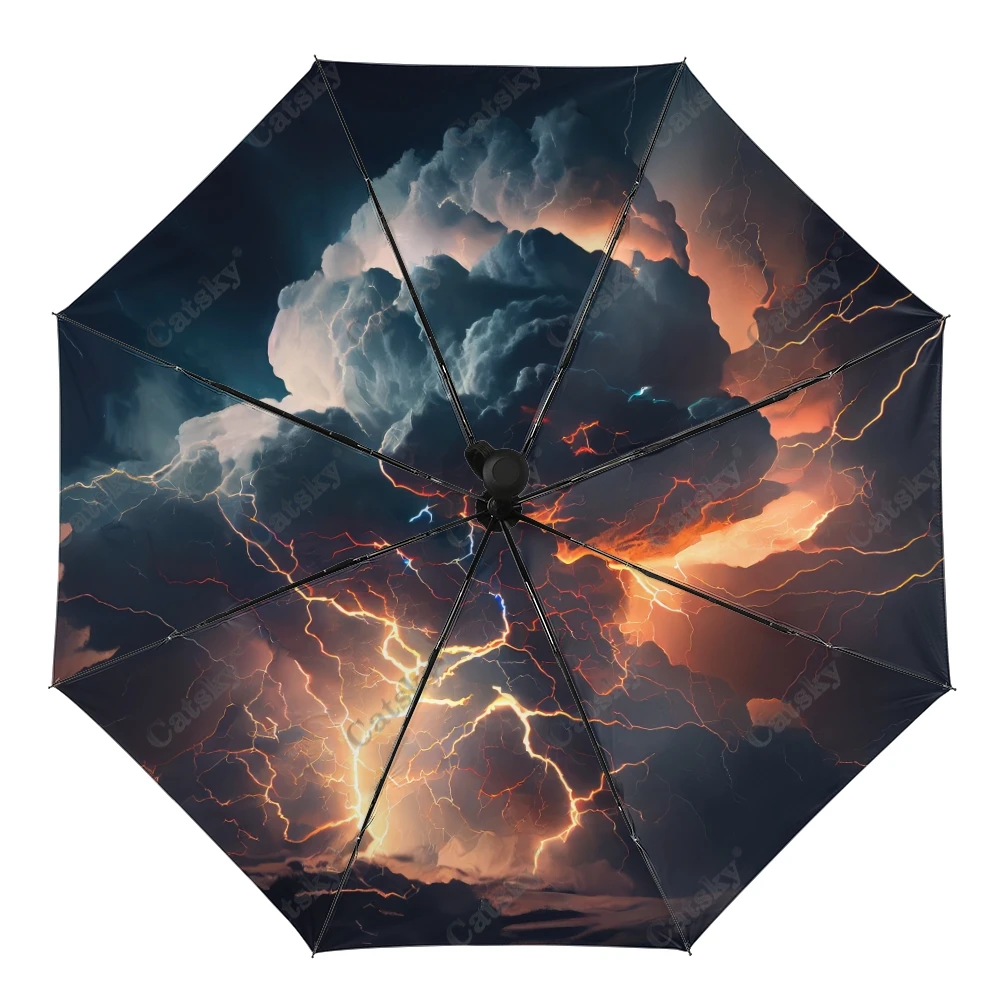 

Thunder Storm With Clouds Umbrella Rain Women 3-Folding Fully Automatic Umbrellas Sun-Protection Outdoor Travel Tool Parapluie