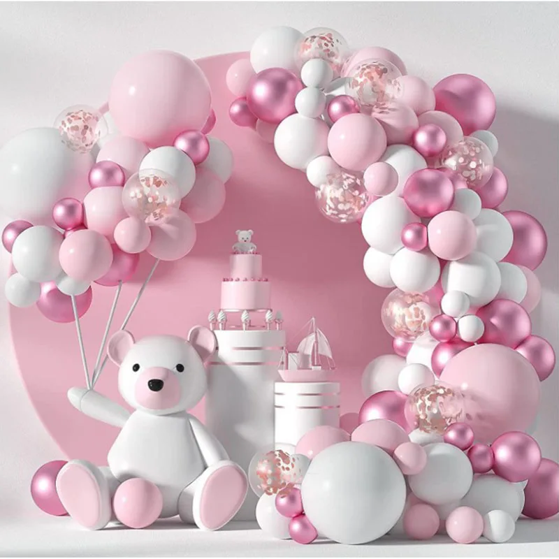 

Pink White Balloon Garland Arch kit Confetti Ballon Wedding Bear Girls Birthday Baloon Birthday Party Decor Kids Baby Shower