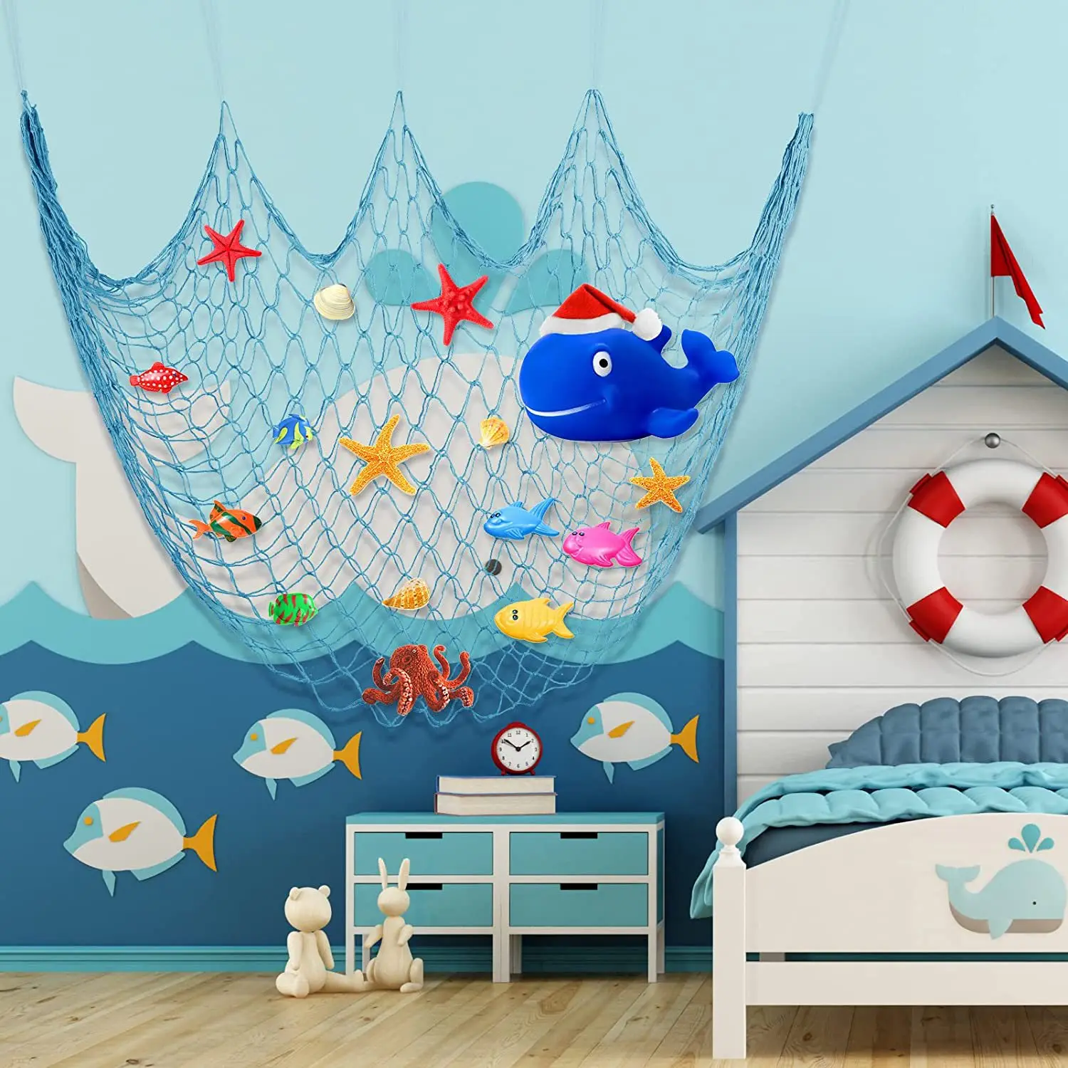 

New Hot 2 Pcs Fish Net Wall Decoration Cotton Fishnet Decor for Pirate Hawaiian Party Natural Fish Net Party Decorations