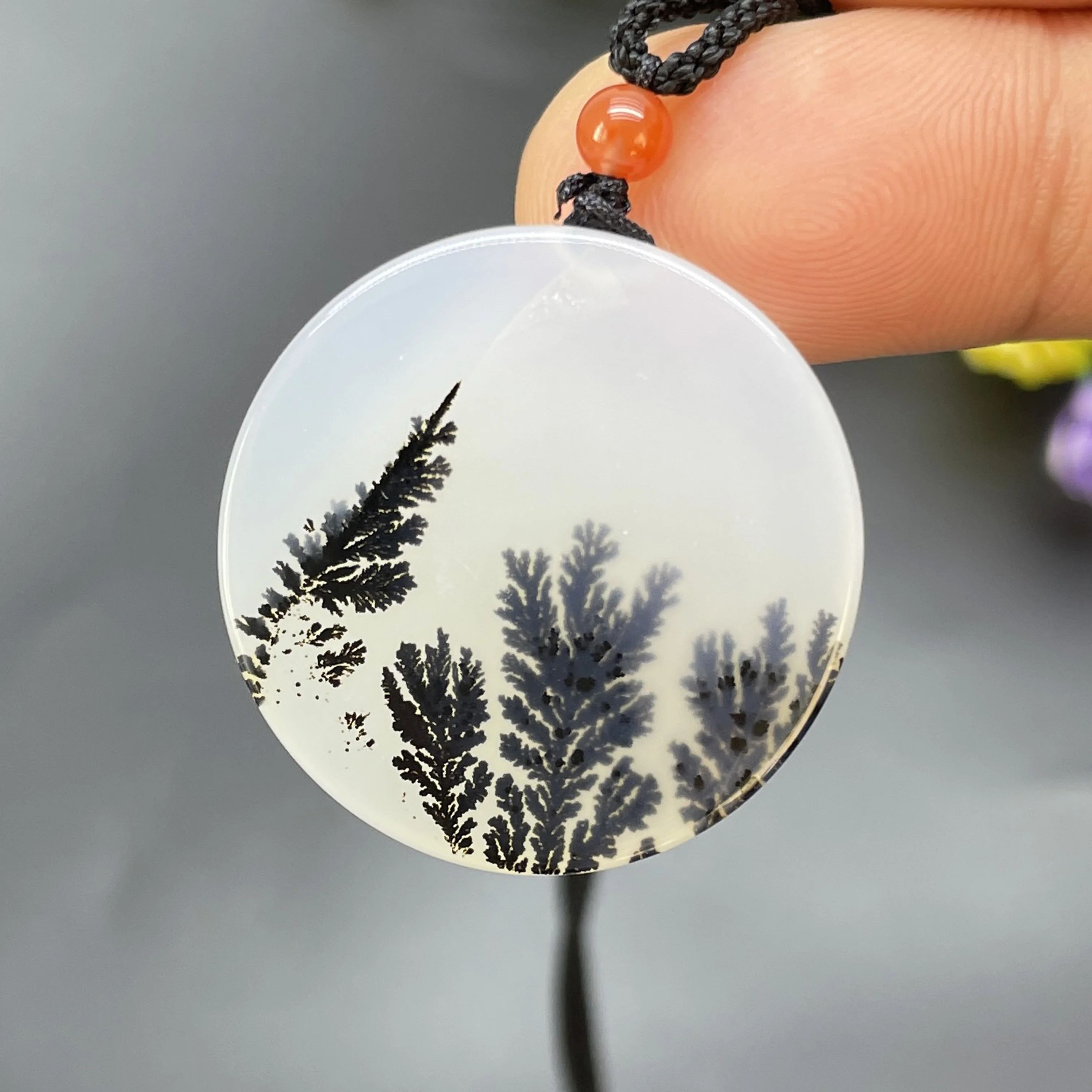 Природный пирорусит ландшафт дерево агат кулон хрустальное кварцевое ожерелье