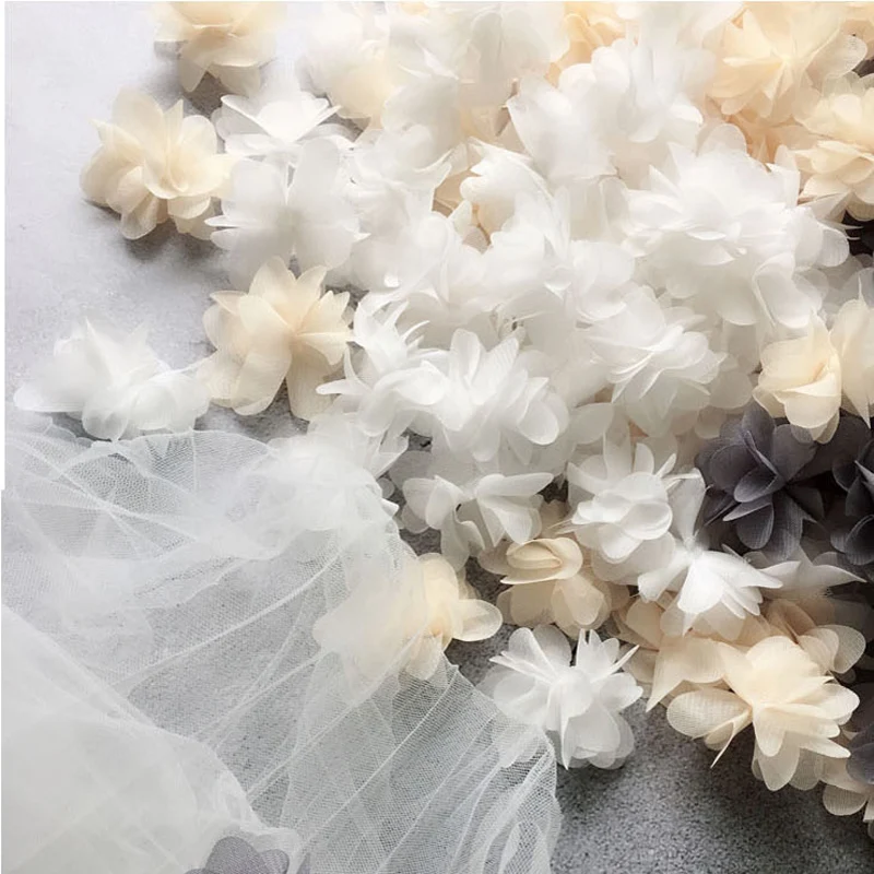 20Pcs Flower Chiffon Cluster Flowers For Wedding Dress Bridal Fabric Lace Trim Fabric DIY 5.5CM Wide
