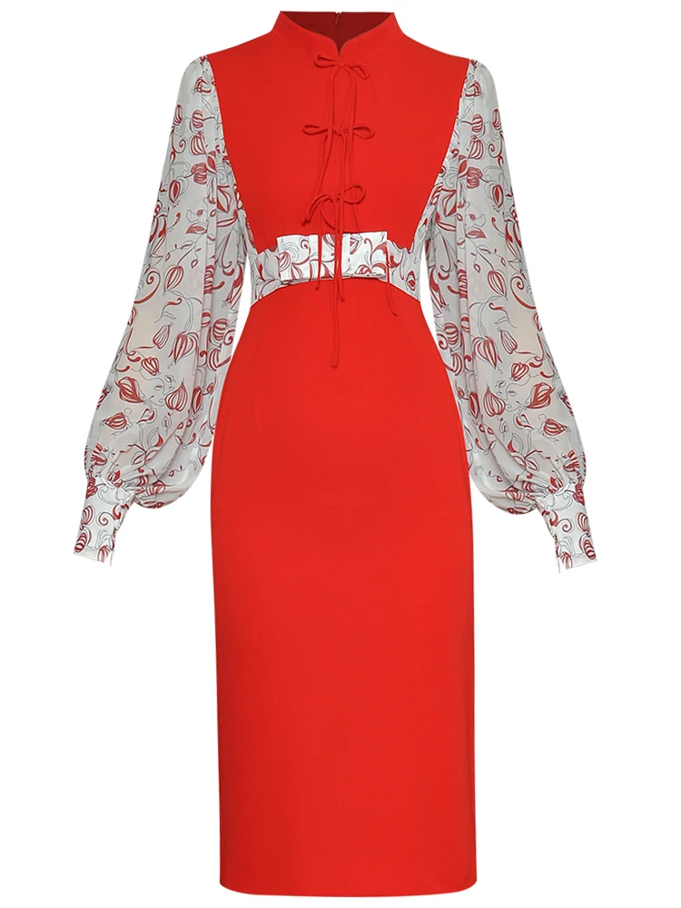 

Женское винтажное платье в стиле пэчворк, красное Элегантное повседневное платье с длинными рукавами и принтом, весна 2019