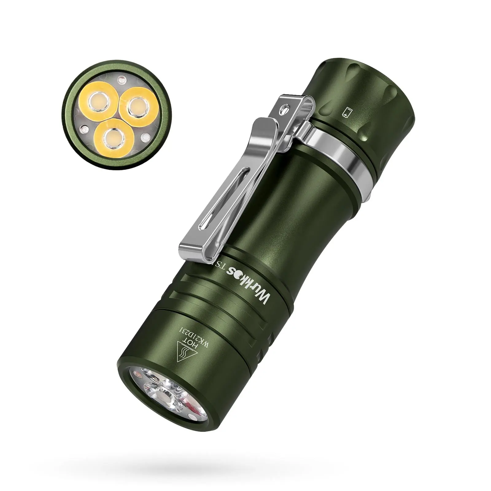 Wurkkos Green Powerful Mini 14500 EDC Flashlight with 3* 90 CRI LEDs and Single Color Aux 1400LM Pocket Torch Anduril 2.0 IP68