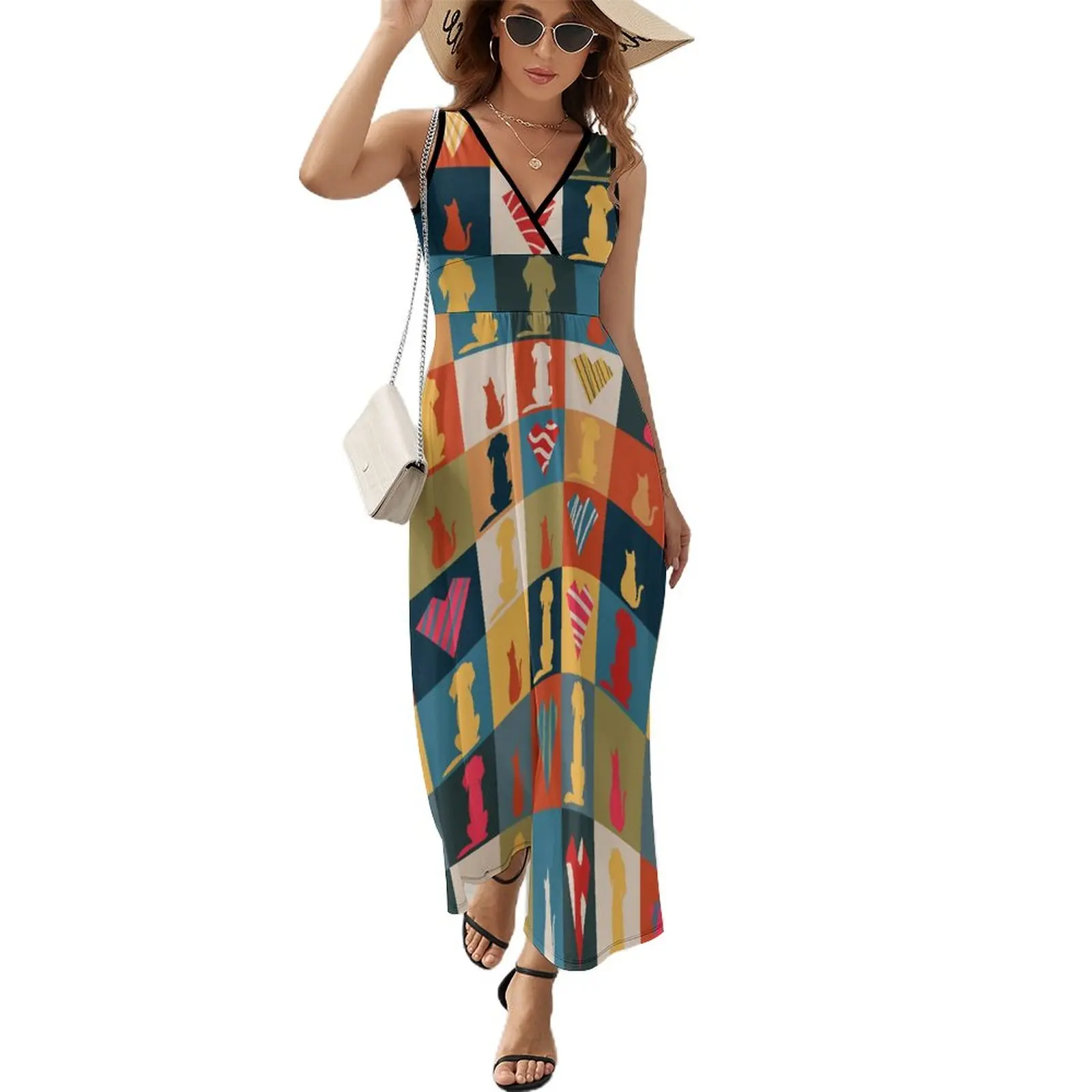 

Платье-макси с V-образным вырезом, без рукавов