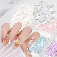 boxed 3d pearl white color shell stone nail art charms gems natural symphony nail decoration parts irregular manicure accessorie