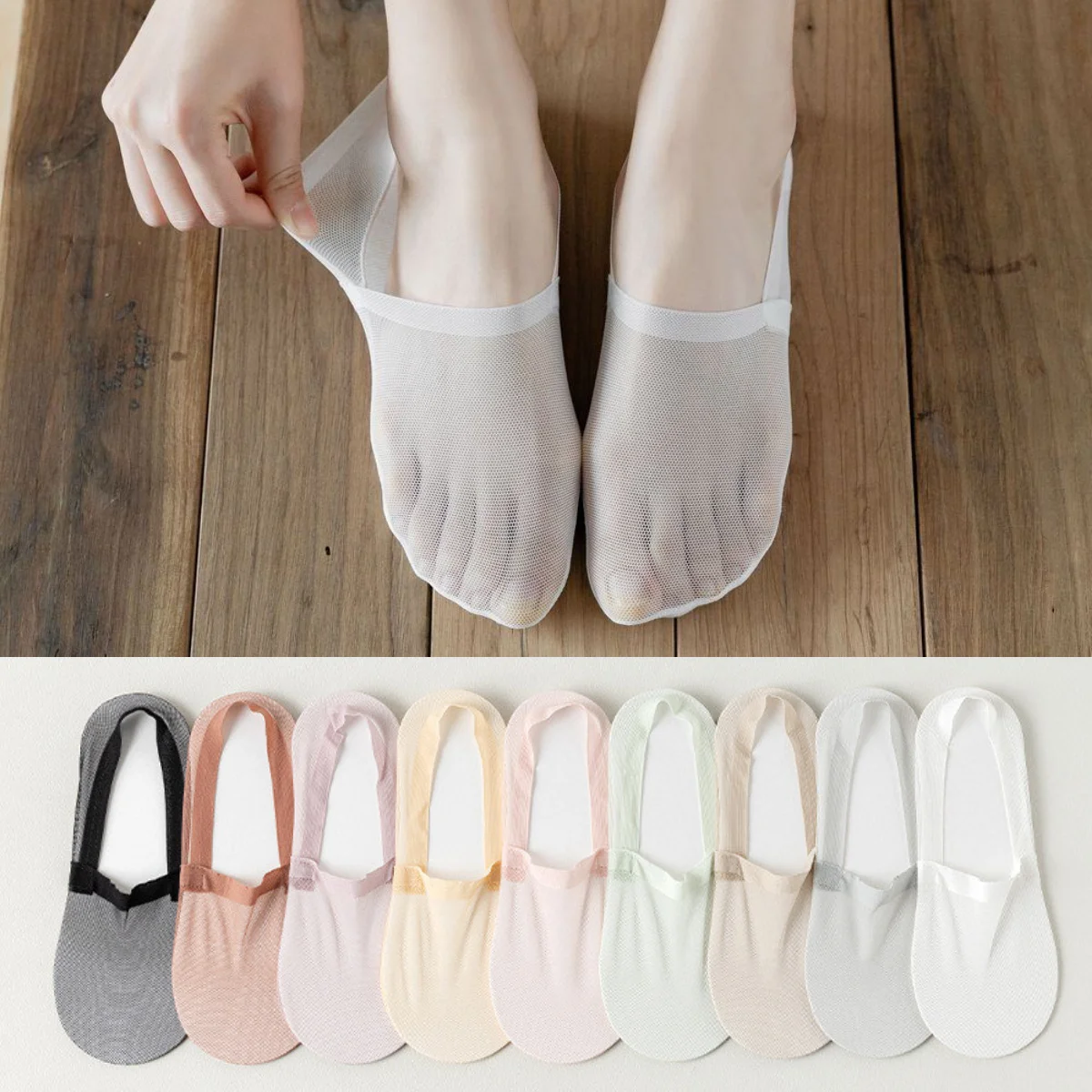 

Sexy Lace Mesh Fishnet Sock Slippers Women Summer Invisible No Show Socks Silicone Non-slip Hollow Out Low Cut Ankle Boat Socks