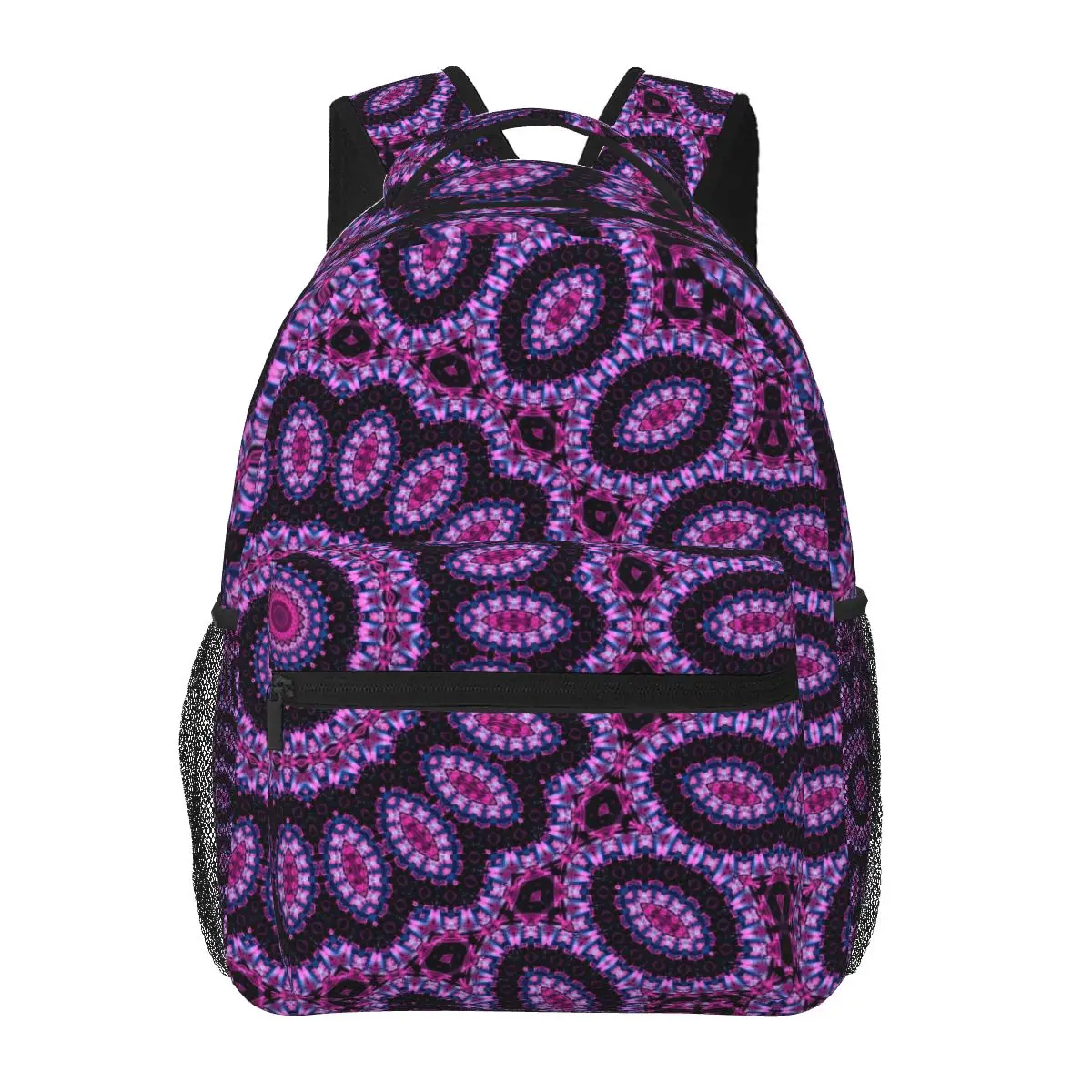 

Rave Mandala Backpack Women Neon Pink Print Durable Backpacks Polyester Fun High School Bags Hiking Designer Rucksack