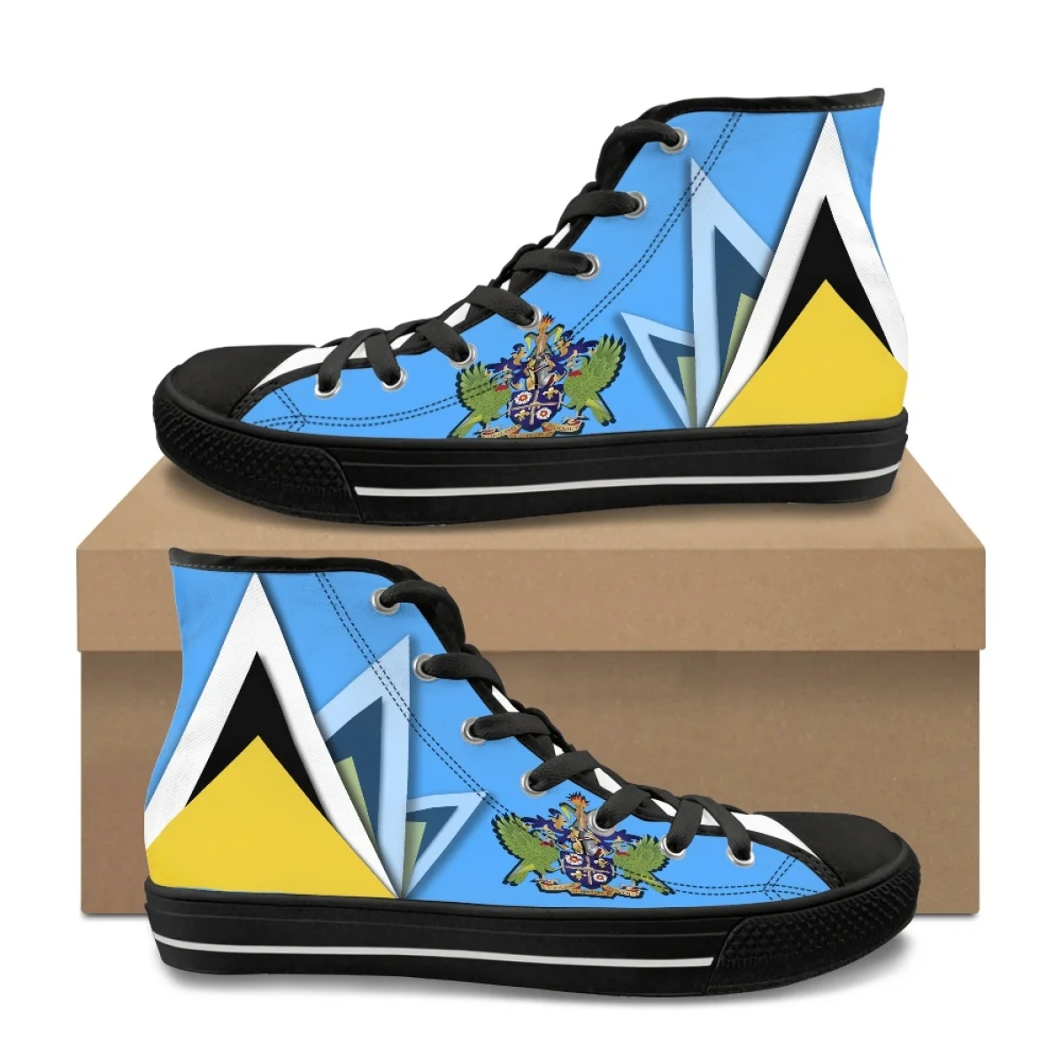 

Мужские высокие кеды Saint Lucia, дышащие кеды с принтом флага, модные стильные повседневные кеды из вулканизированной парусины на шнуровке, мужские кеды