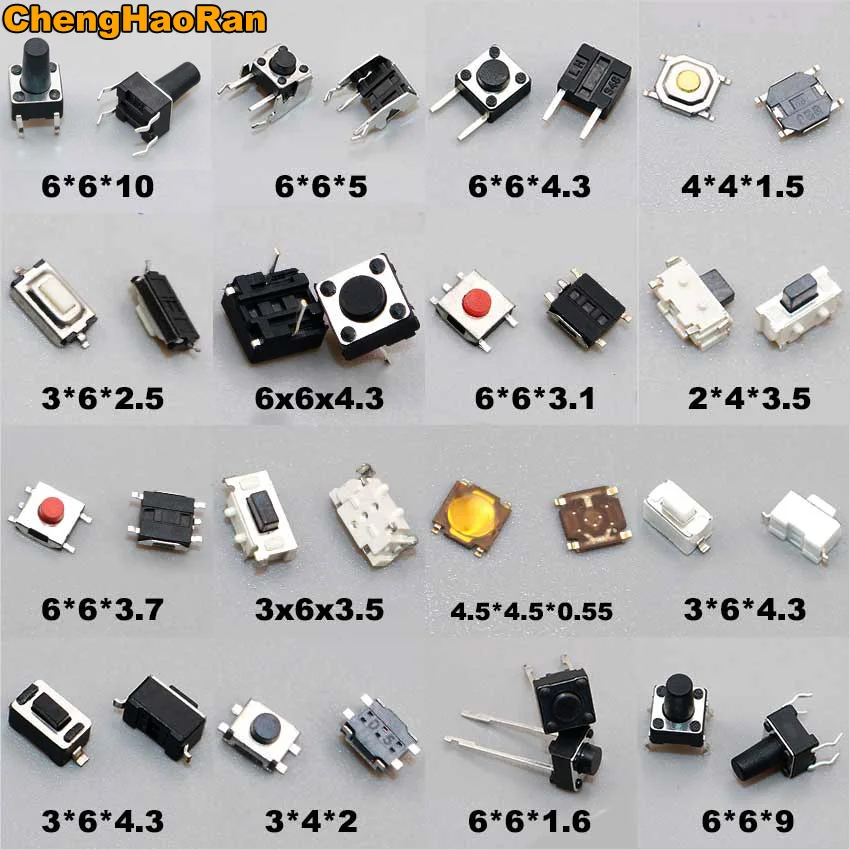 

16Models 80pcs Tactile Push Button Switch Car Remote Control Keys Button Touch Micro Switch Momentary SMD DIP 2*4 3*6 4*4 6*6