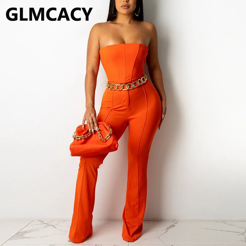 

Женские пикантные летние костюмы из двух предметов, топ-труба и Облегающие расклешенные брюки