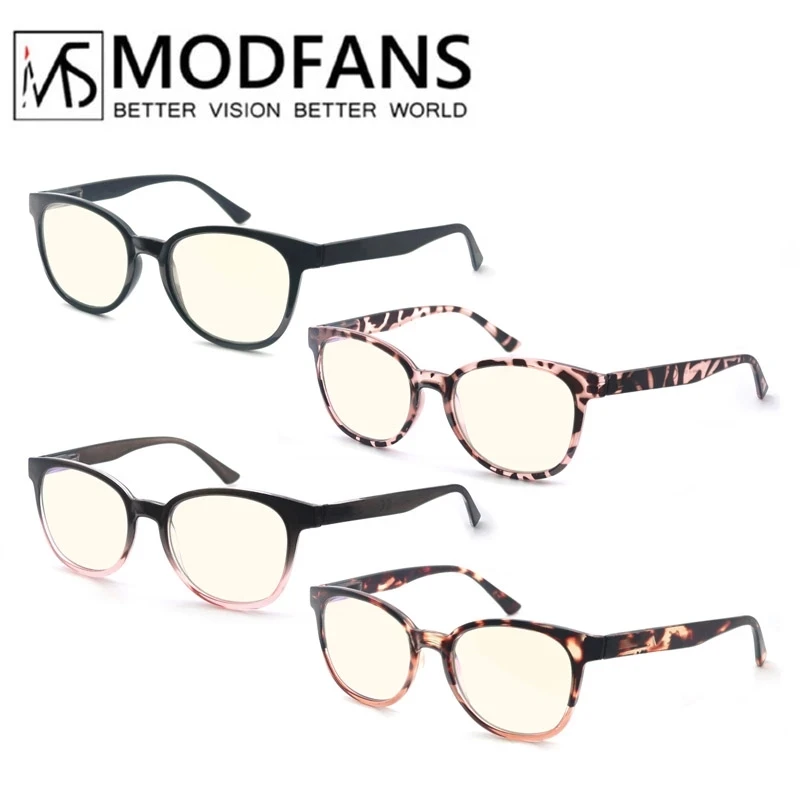 

MODFANS Reading Glasses Blue Light Blocking Computer Readers Anti UV Ray Stylish Ellipse Eyeglasses Frames Women With Pouch
