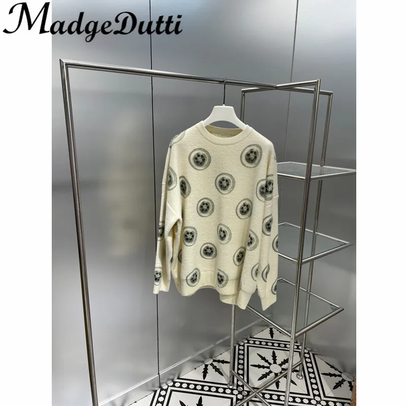 

12.23 MadgeDutti Wool Polka Dot Print Pattern Simple Comfortable Wool Knit Sweater Knitwear Women