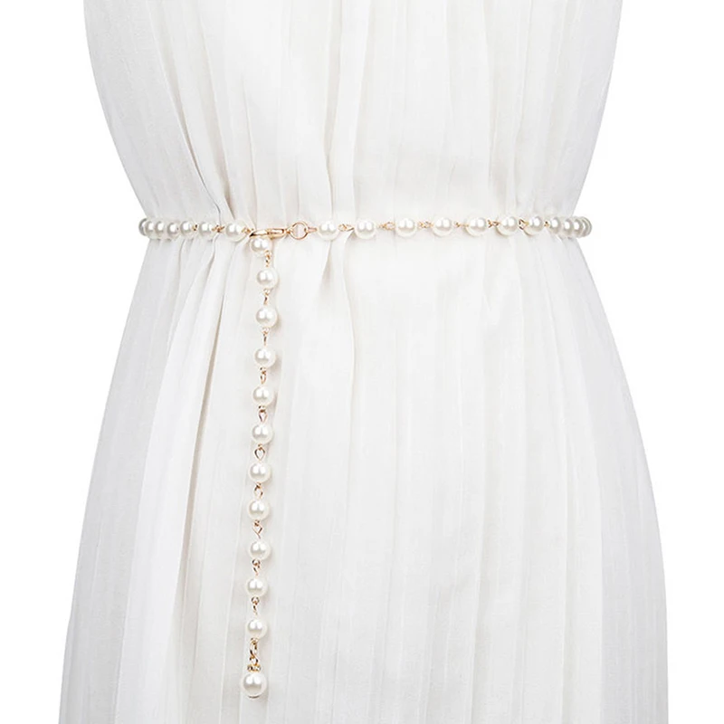 Ремень с жемчужинами Женский Модный Роскошный дизайнерский пояс белой цепочкой