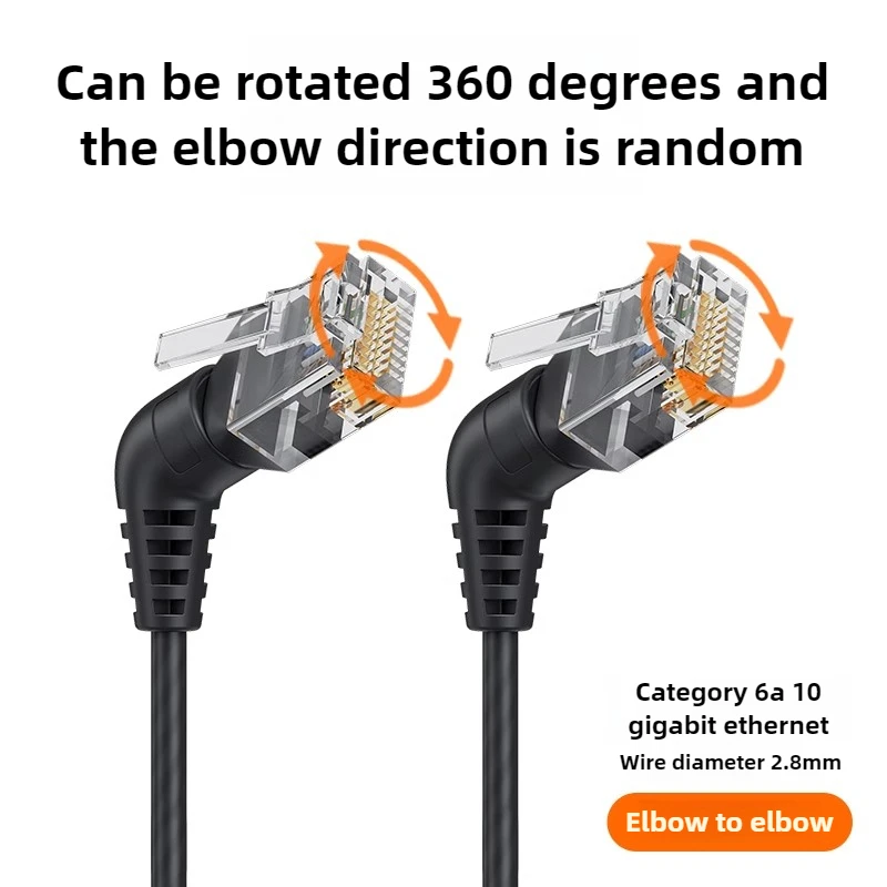 Фото Сетевой кабель Cat6a/Cat6/Cat6 с поворотным изгибом, 10 г x 104 м, готовая перемычка, тонкая 360° °   Прямоугольный разъем RJ45 High-Speed Data Transf №3