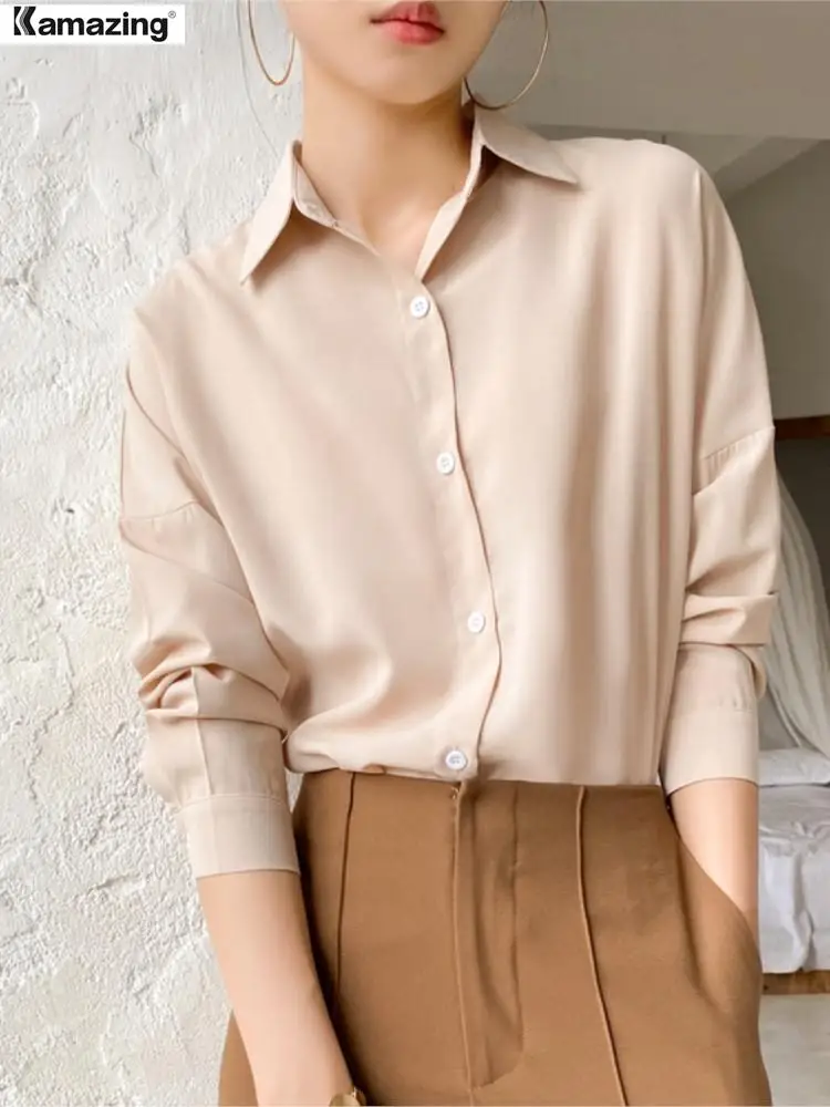 

Весенняя женская модная рубашка с длинными рукавами, летняя Офисная Женская однотонная блузка, элегантная повседневная блузка