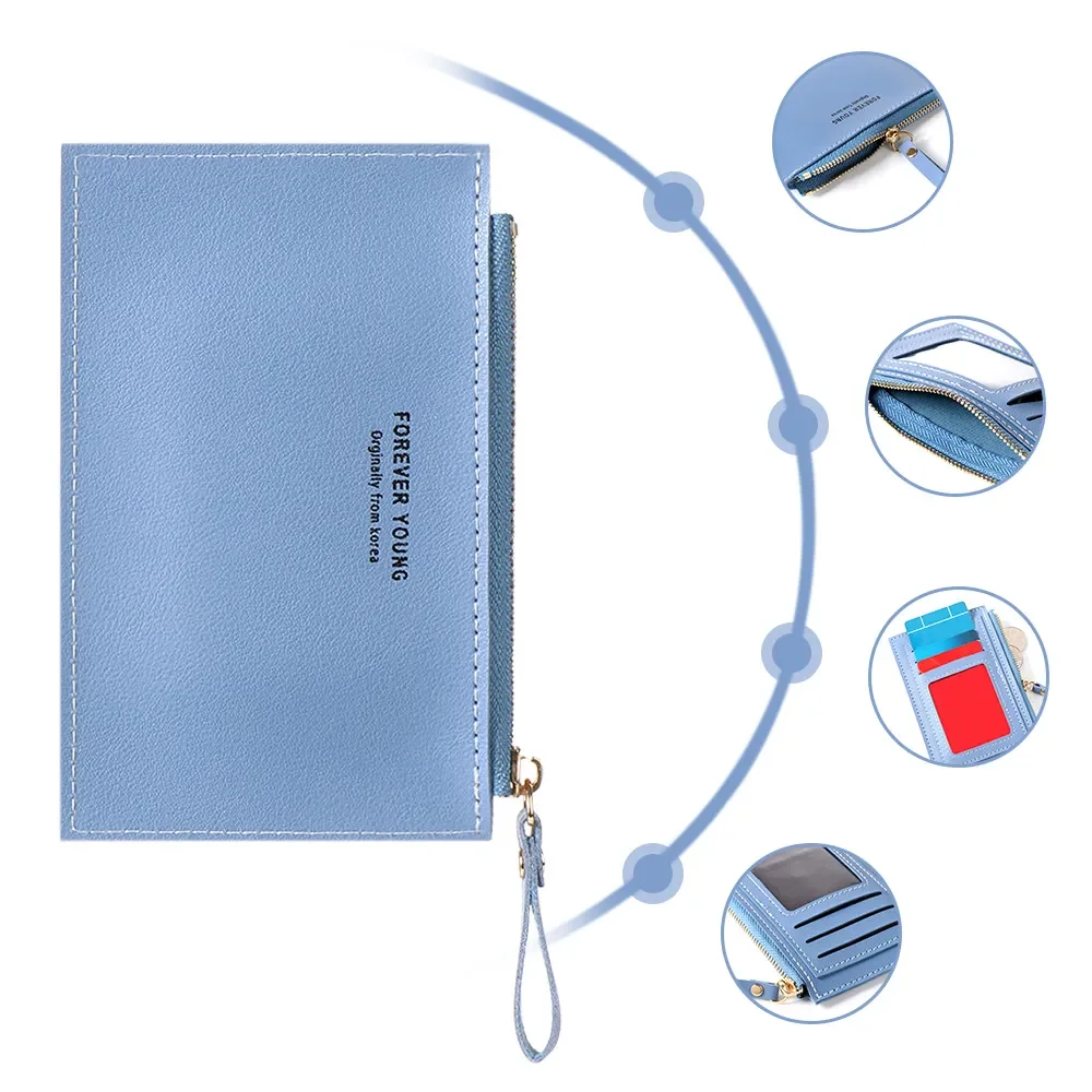 Ultra-thin Mini Business Wallet Men's Women's PU Leather Zipper Cash ID Card Credit Card Holder Short Purse Holiday Gift