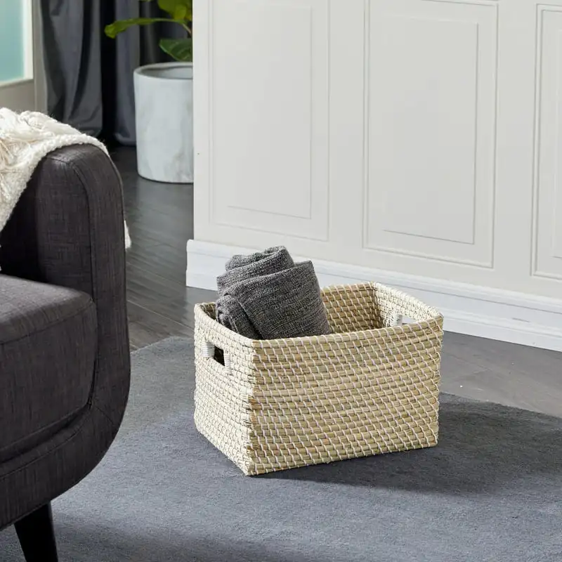 

free shipping 15" x 10" Brown Seagrass Handmade Storage Basket with Handles, 1-Piece