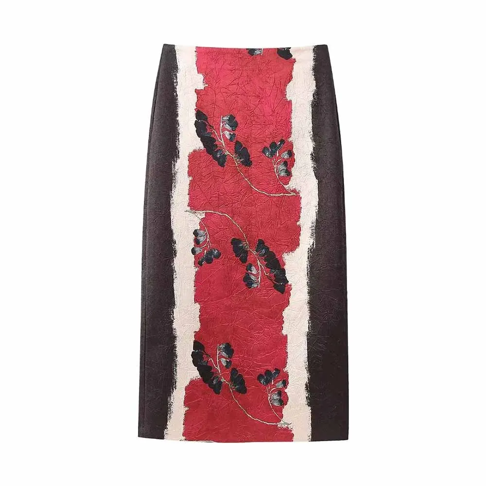 

Юбка женская прямая с завышенной талией и цветочным принтом, на молнии сзади