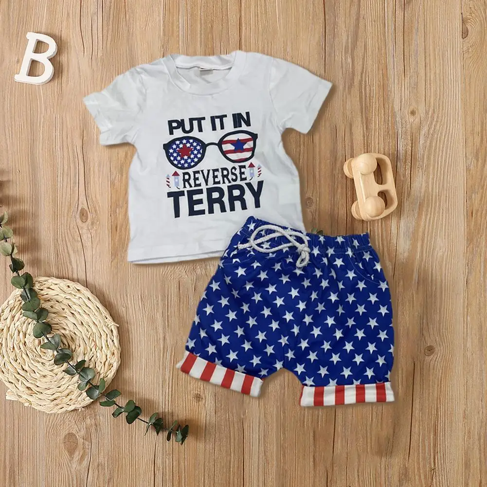 

0-3y Independence Days Baby Boys Clothes Toddler Kids 2pcs Outfits Letter Sleeve Clothing Baby's Print Pants T-shirt Short W1g6