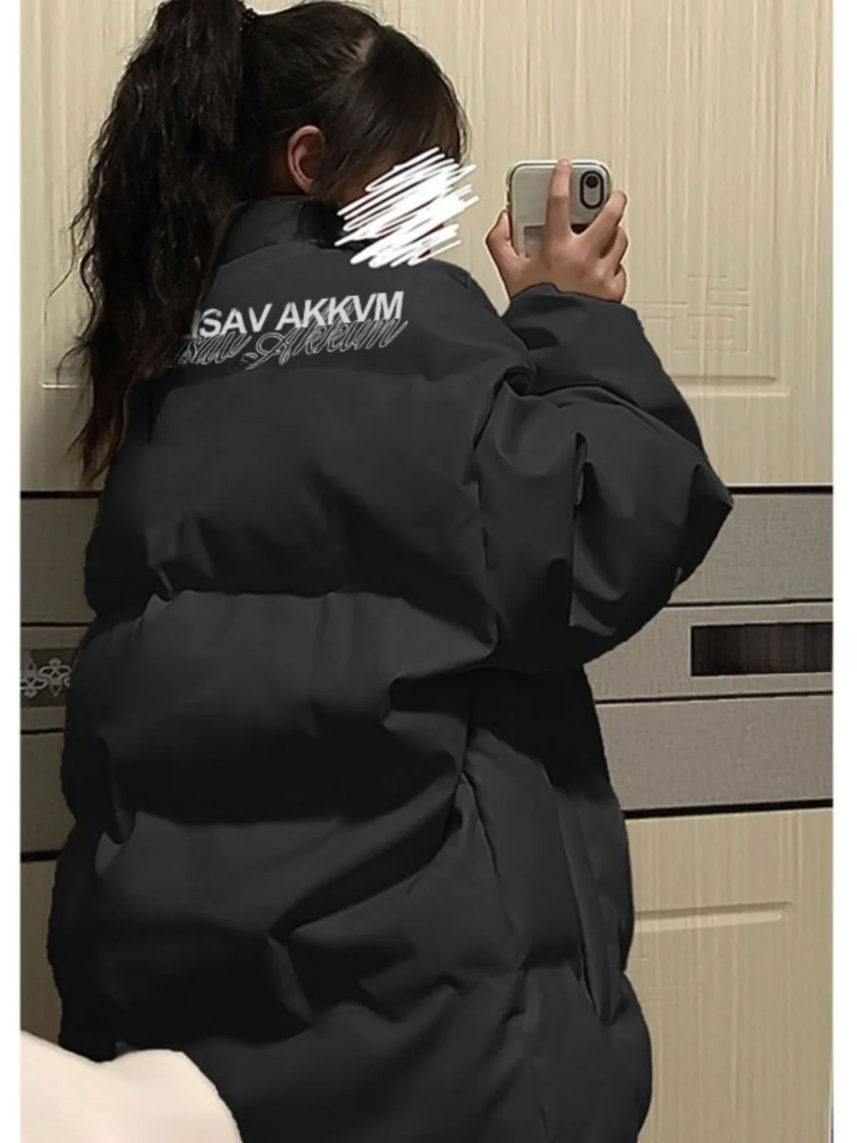 Черный пуховик в стиле ретро для полных девочек вес 50 00 кг одежда на хлопковой