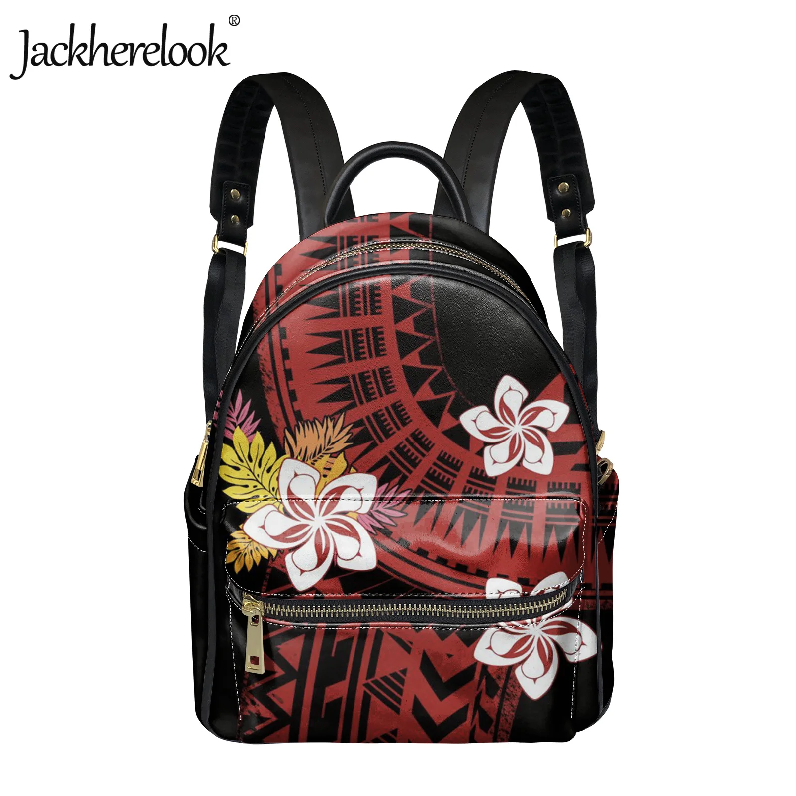 

Jackherelook Plumeria Polynesian Pattern Women Backpack Luxury PU Leather Female Schoolbag for Girls Sacthel Mochila Bolsos 2022