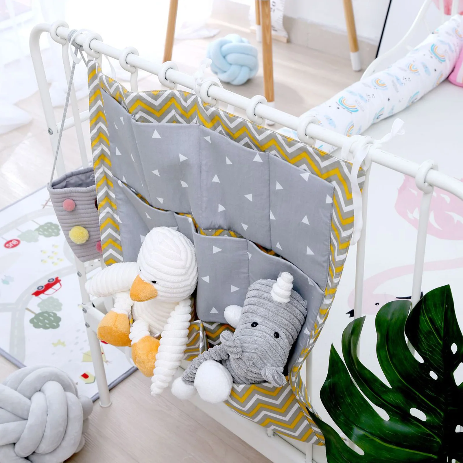 

Cotton Crib Storage Bag Hangings Diaper Toy Organizer For Baby Bedside Clothing Diapers Small Toys Essentials 9 Pocket Large