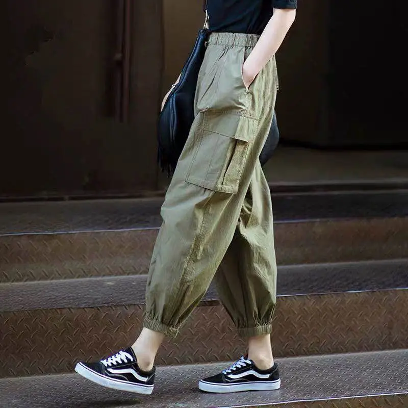 

2023 Big Pockets Cargo Pants Women High Waist Trouser Female Loose Streetwear Hip Hop Joggers Pants Casual Haren Long Pants A67