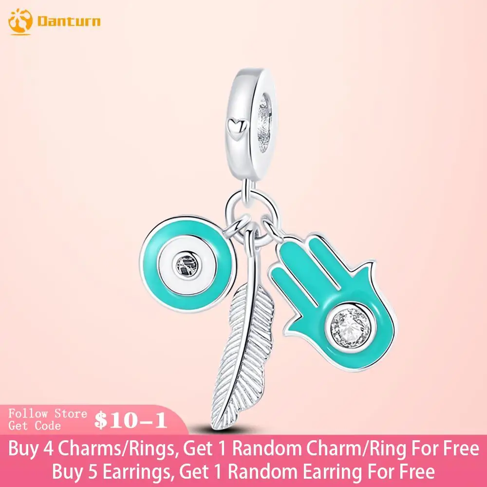 

Danturn 925 Sterling Silver Beads Feather Palm Demon Eye Charm fit Original Pandora Bracelets Fashion Fine Jewelry Gift