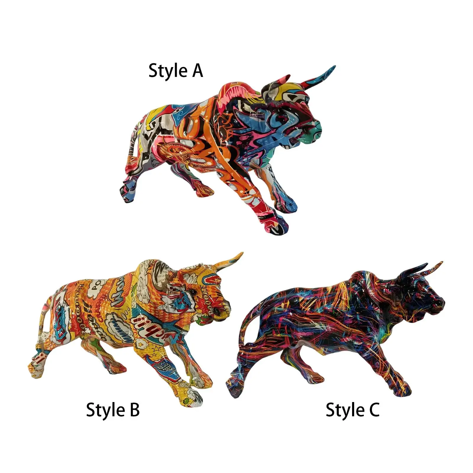 

Funny Graffiti Cow Figurine Resin Sculpture Decoration Artwork Desk Animals