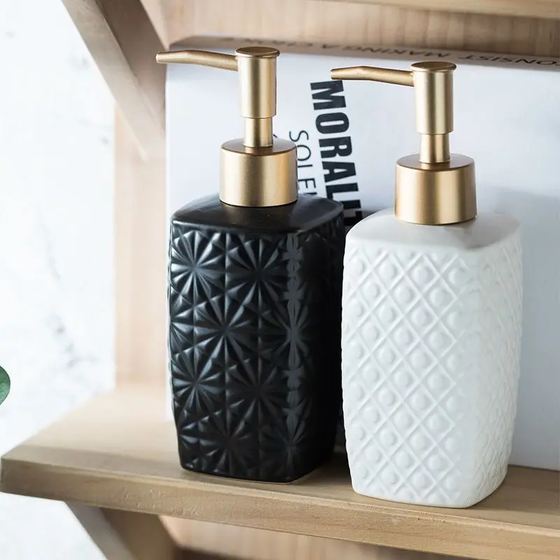 

Ceramic ins light luxury packaging press type empty cylinders suit emulsion shampoo shower gel hand sanitizer