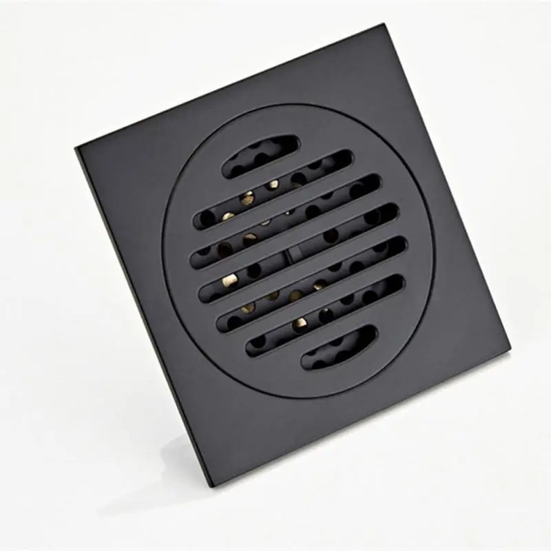 

Антизапаховый матовый черный напольный Слив для ванны и душа, 10 см, латунная квадратная фоторешетка, слив для пола, аксессуар