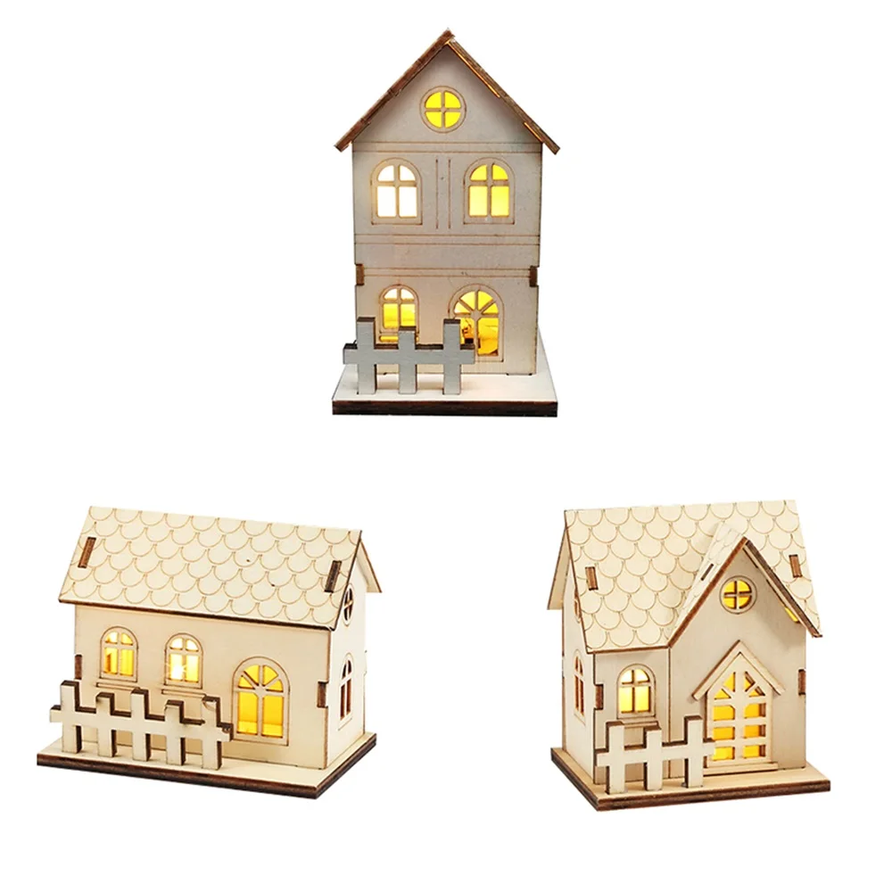 

MINI LED Luminous Wooden House Lighting DIY Home Office Holiday Decorations Children's Desk Ornaments Birthday Gifts