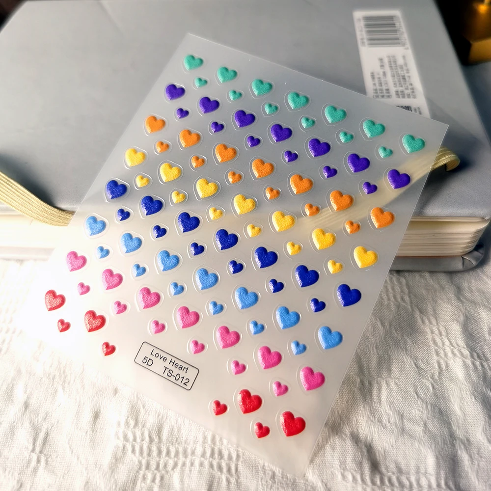 

Colored Hearts Nail Transfer Sliders 5D Nail Stickers Manicure Tips Decoration TS-012