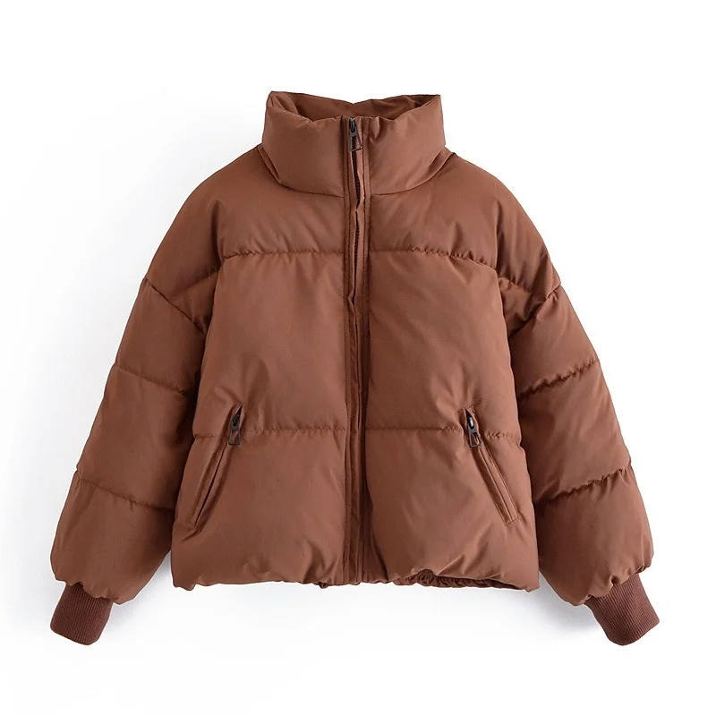 Autumn and Winter Parka Coat Loose Warm Women's Solid Color Zipper Style Fashion Coat Large Pockets All-match Casual Cotton Coat