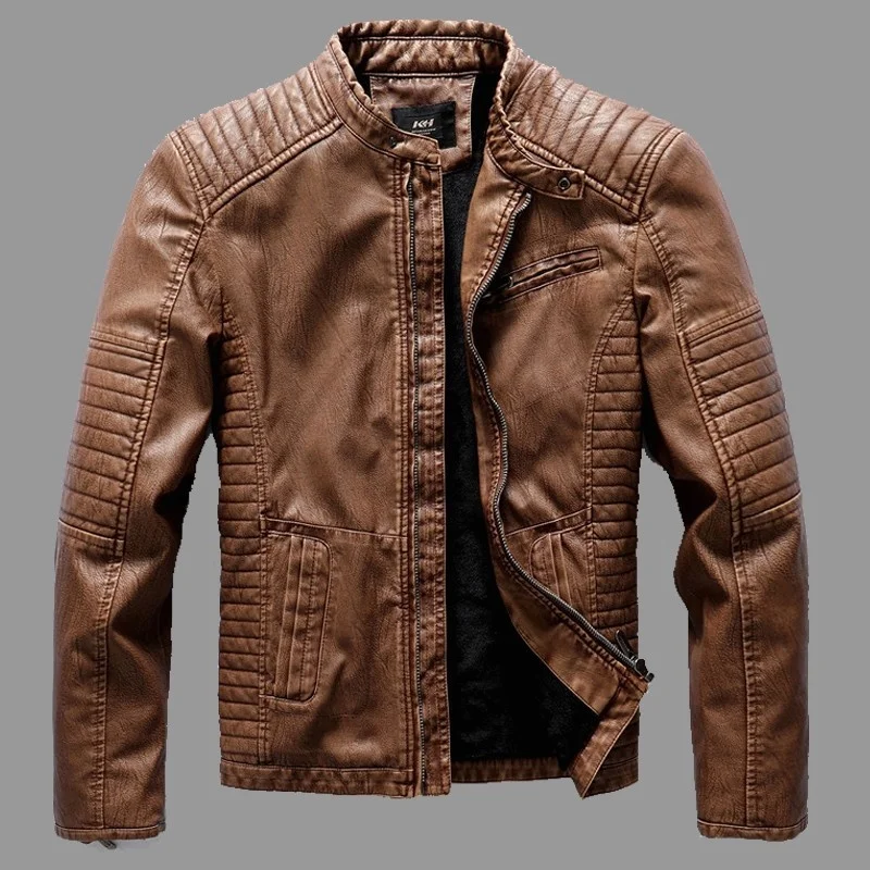 

Men's Winter Casual Motorcycle Fleece PU Leather Jacket Male Autumn Brand Biker Faux Slim Overcoats Coat M-5XL