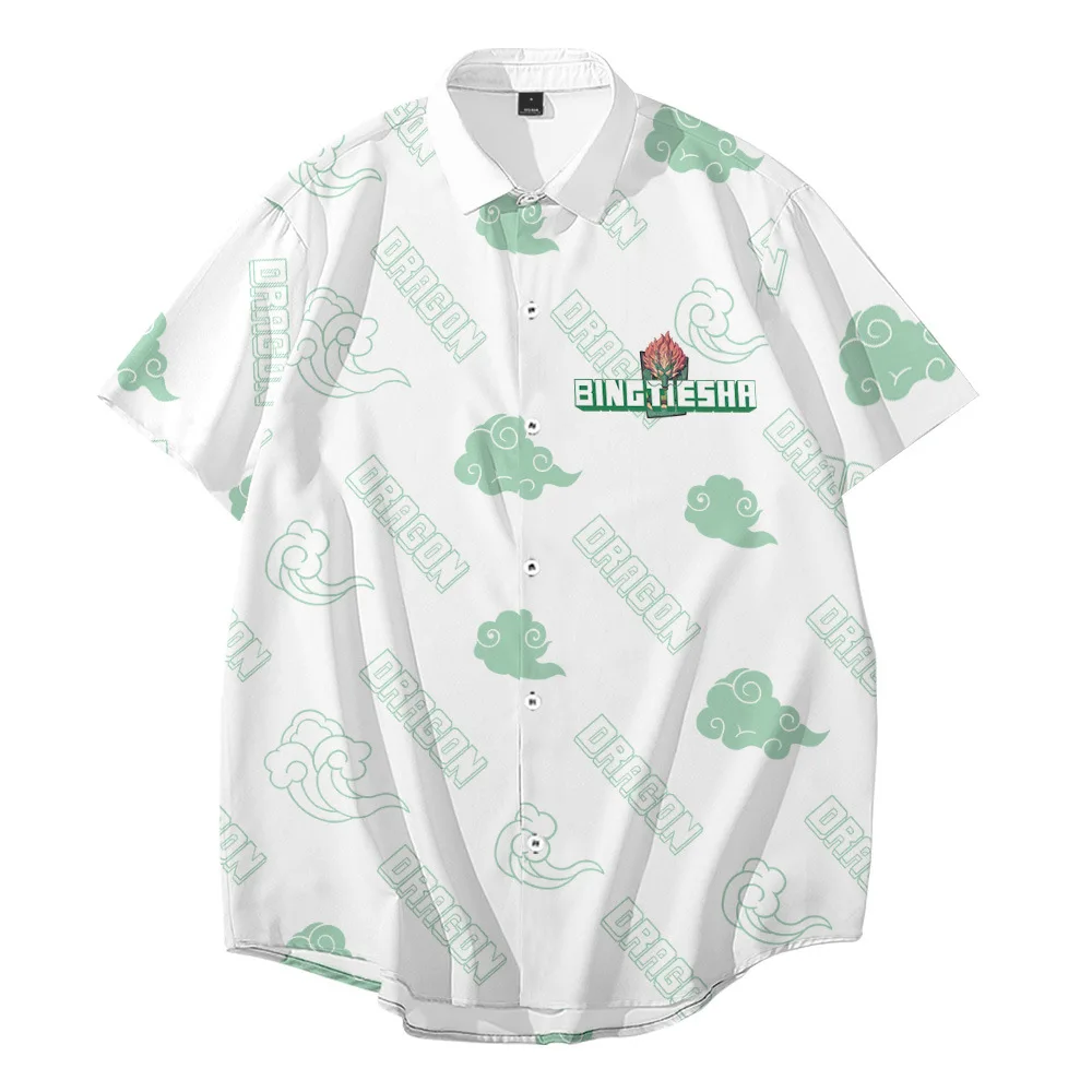 

Men's shirt Y2k hombre blue dragon pattern 3D print short shirt men's street Hawaii retro shirt Harajuku men's shirt