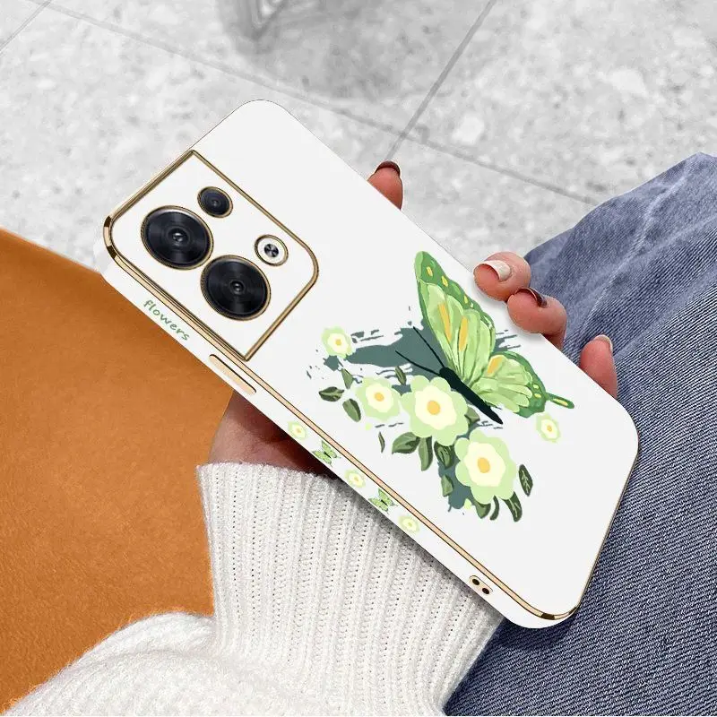 Patterned Butterflies Luxury Plating Phone Case For OPPO Reno 8 8T 8 Pro 7 7Z 6 5 F19 F9 F9 Pro Cover