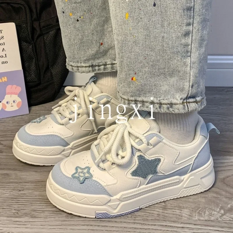 Сине-белая спортивная обувь повседневные кроссовки на платформе женские Kawaii Lolita