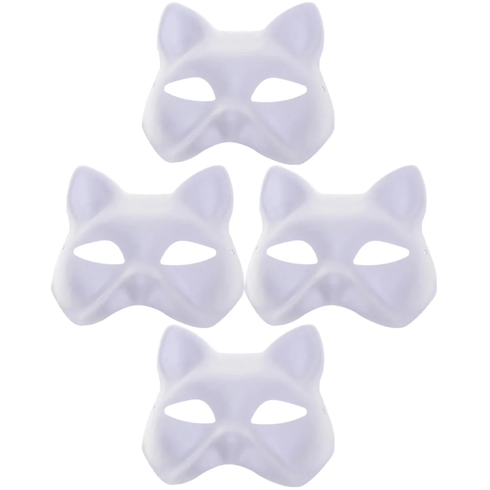 

4 Pcs Hand Painted Pulp Masks Half Masquerade Women DIY Cosplay Party Halloween Cat Prom Supplies Blank