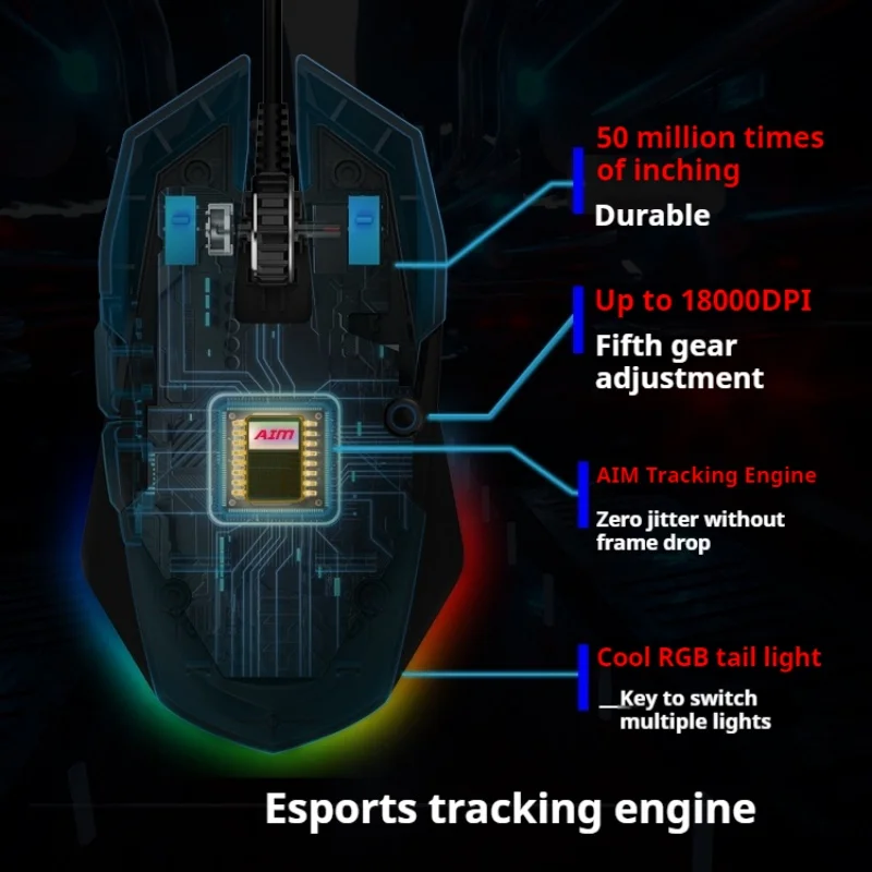 Фото Проводная мышь DAREU A970 KBS, геймпад второго поколения с RGB-эффектом, Регулируемая эргономичная Улучшенная офисная мышь, игровая мышь для киберспорта №3