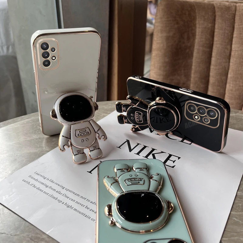 Astronaut Stand Holder Case For Samsung Galaxy A52 A53 A32 A33 A73 A72 A13 A23 4g 5g Plating Silicone Cover A 53 52 32 A51 A52s